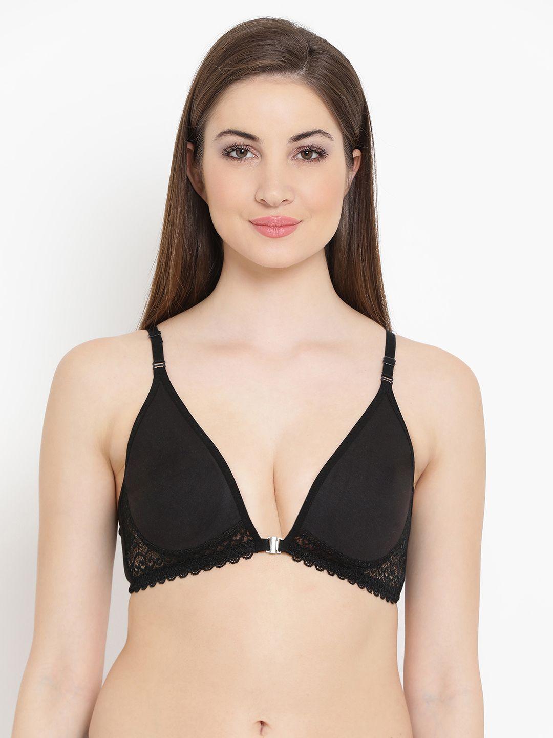 clovia cotton rich non-padded front open plunge bra