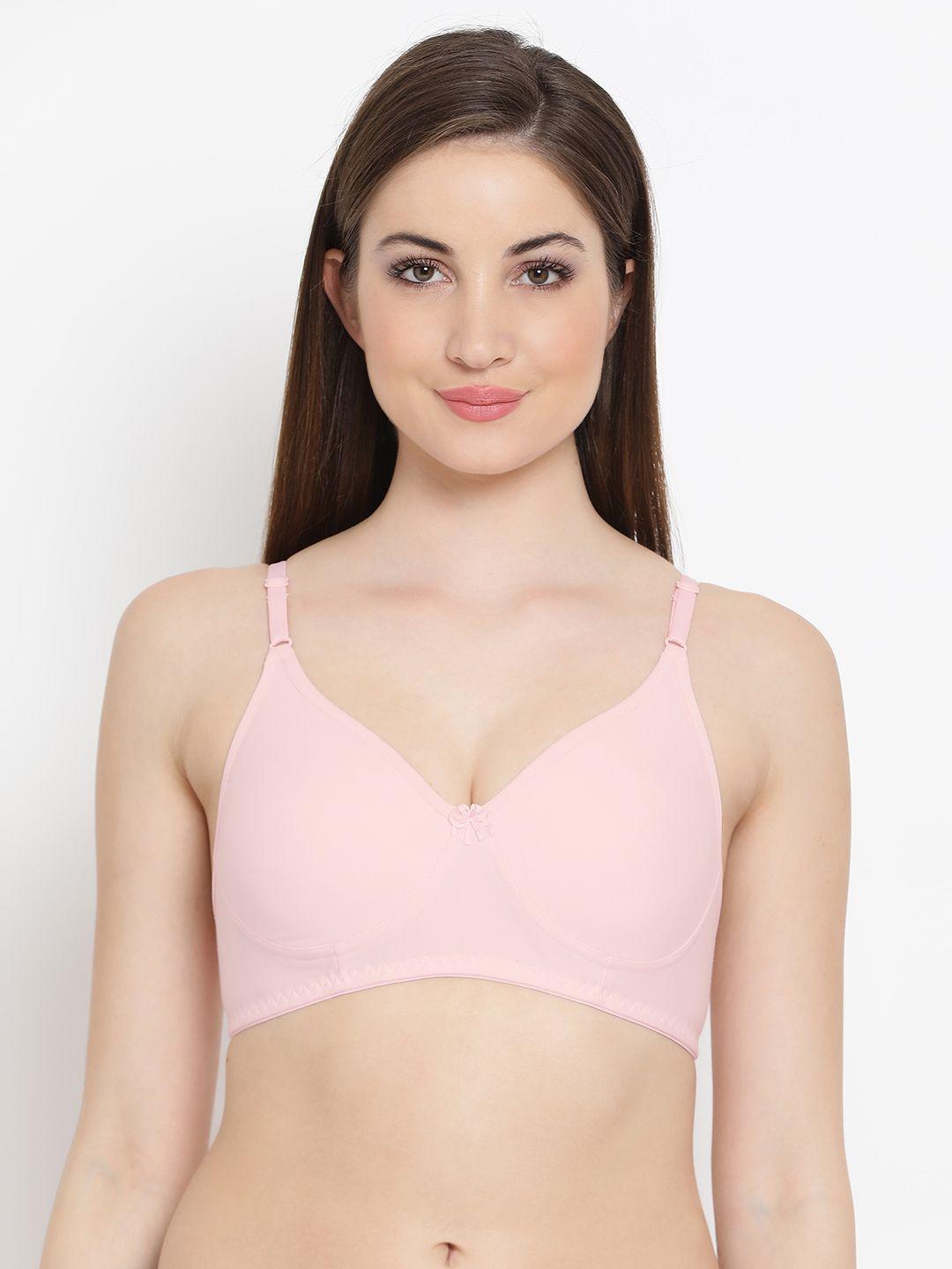 clovia cotton rich non-padded wirefree t-shirt bra in baby pink