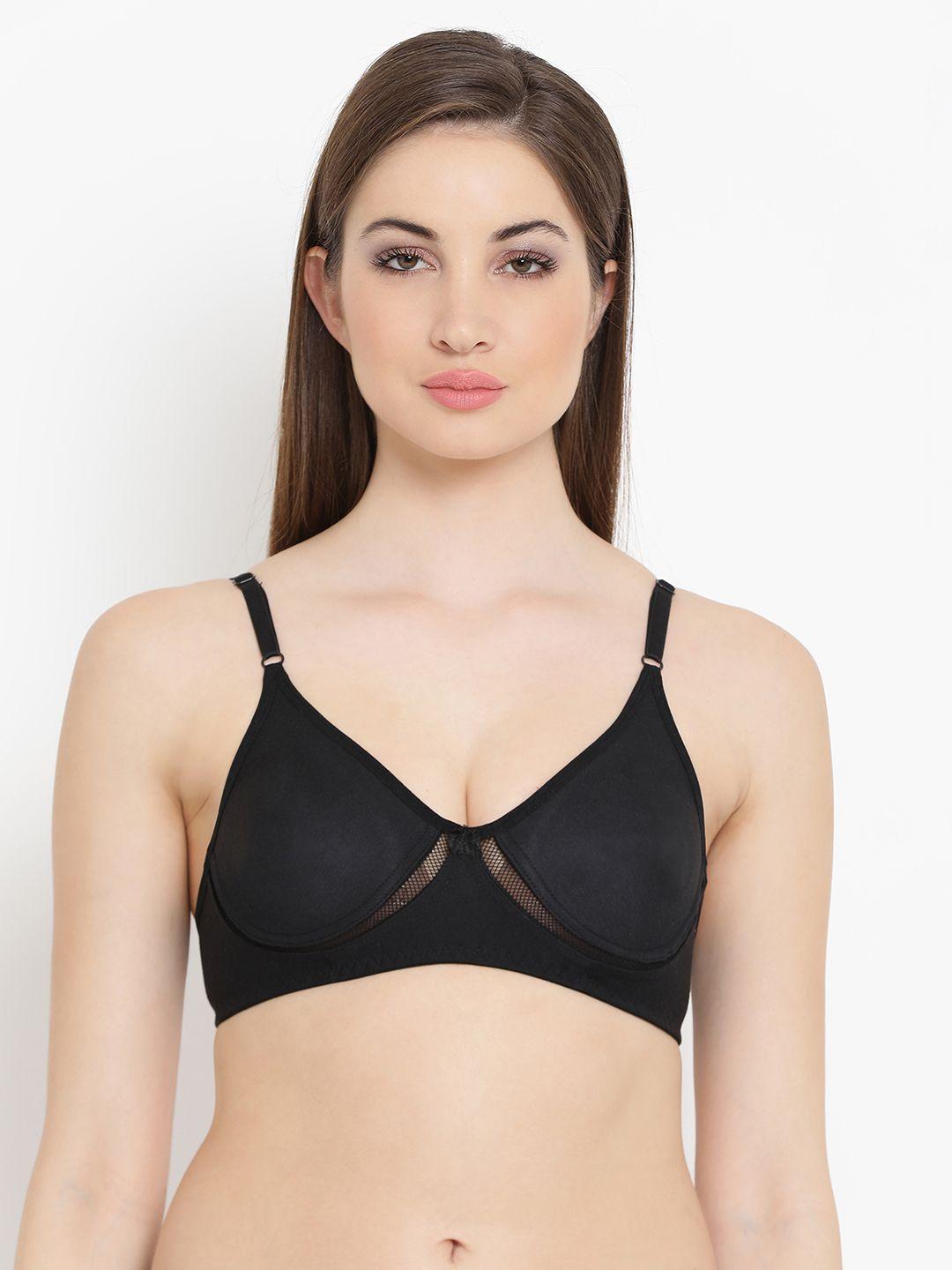 clovia cotton rich non padded wirefree t-shirt bra in black