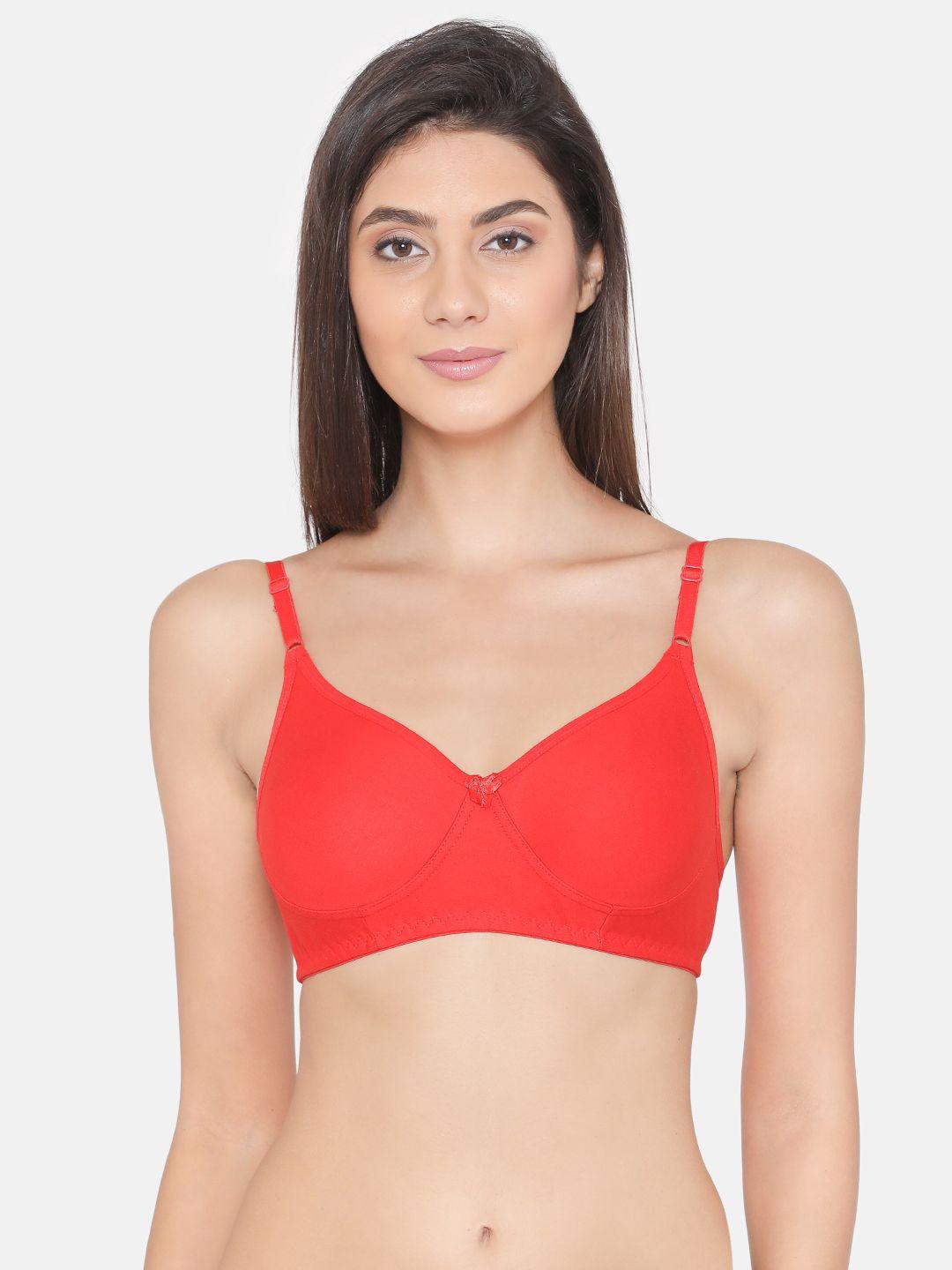 clovia cotton rich non-padded wirefree t-shirt bra in red