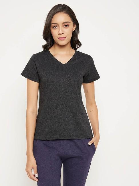 clovia dark grey textured t-shirt