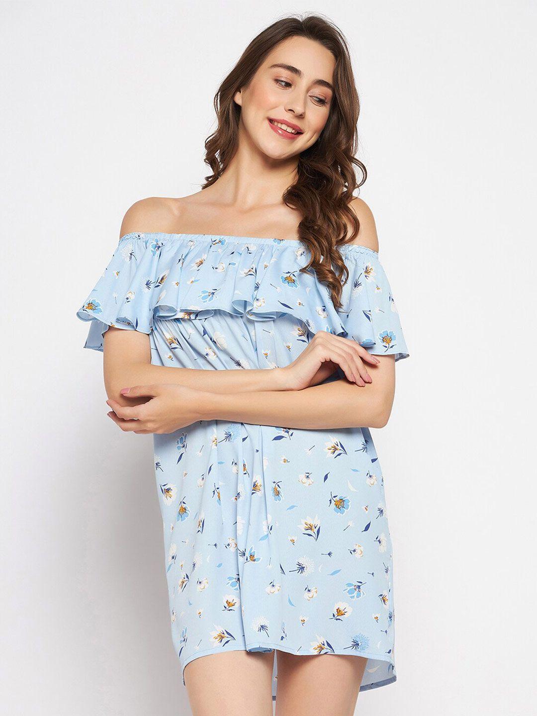 clovia floral printed off-shoulder a-line mini dress