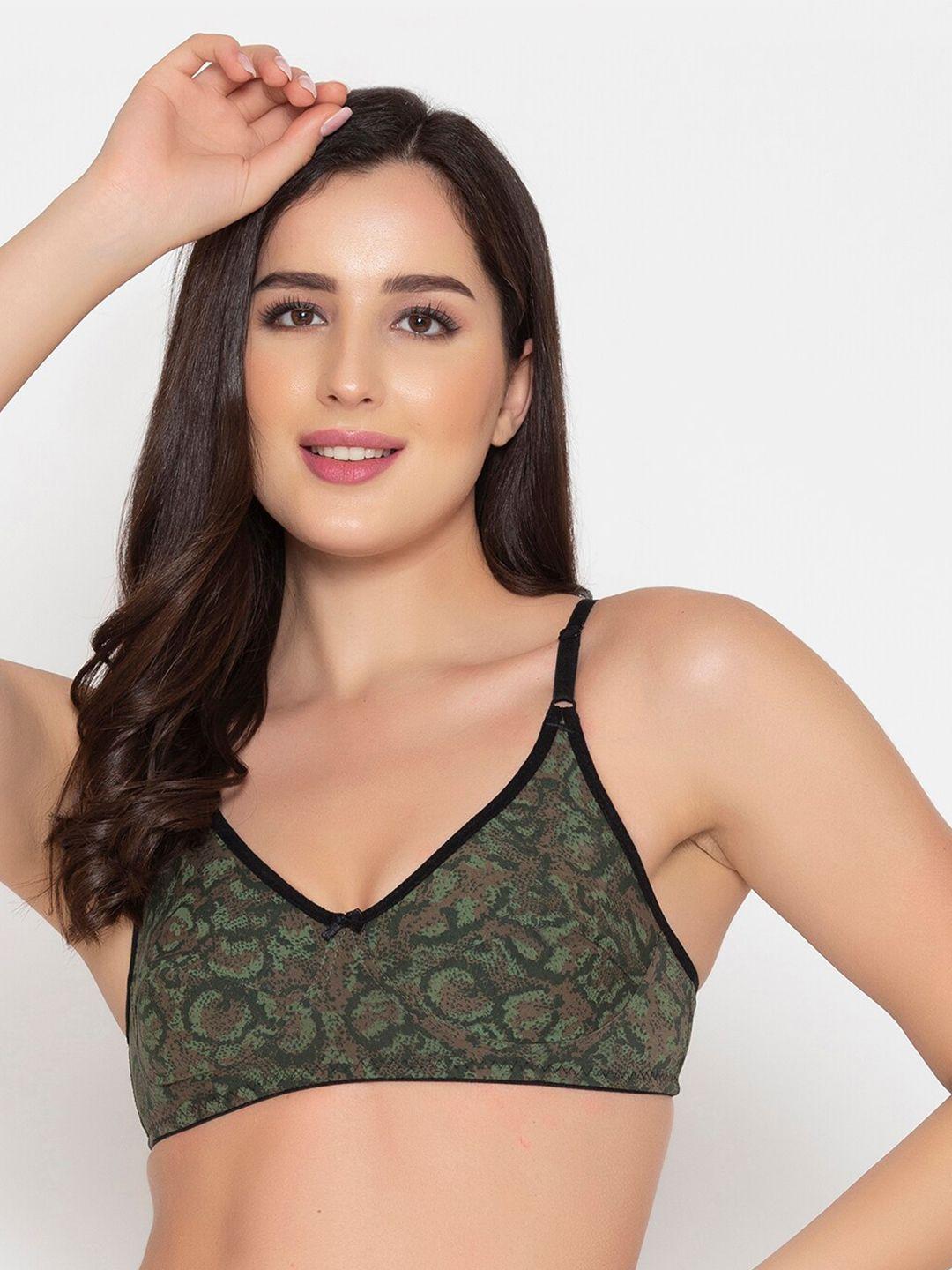 clovia green & brown animal printed cotton bra - non-padded non-wired full cup