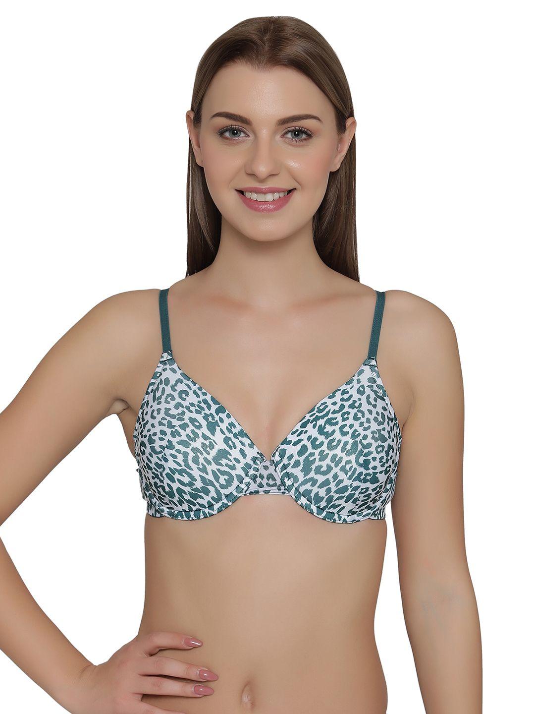 clovia green & white printed underwired lightly padded t-shirt bra br1140m17