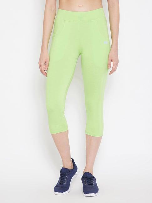 clovia green cotton slim fit capri tights