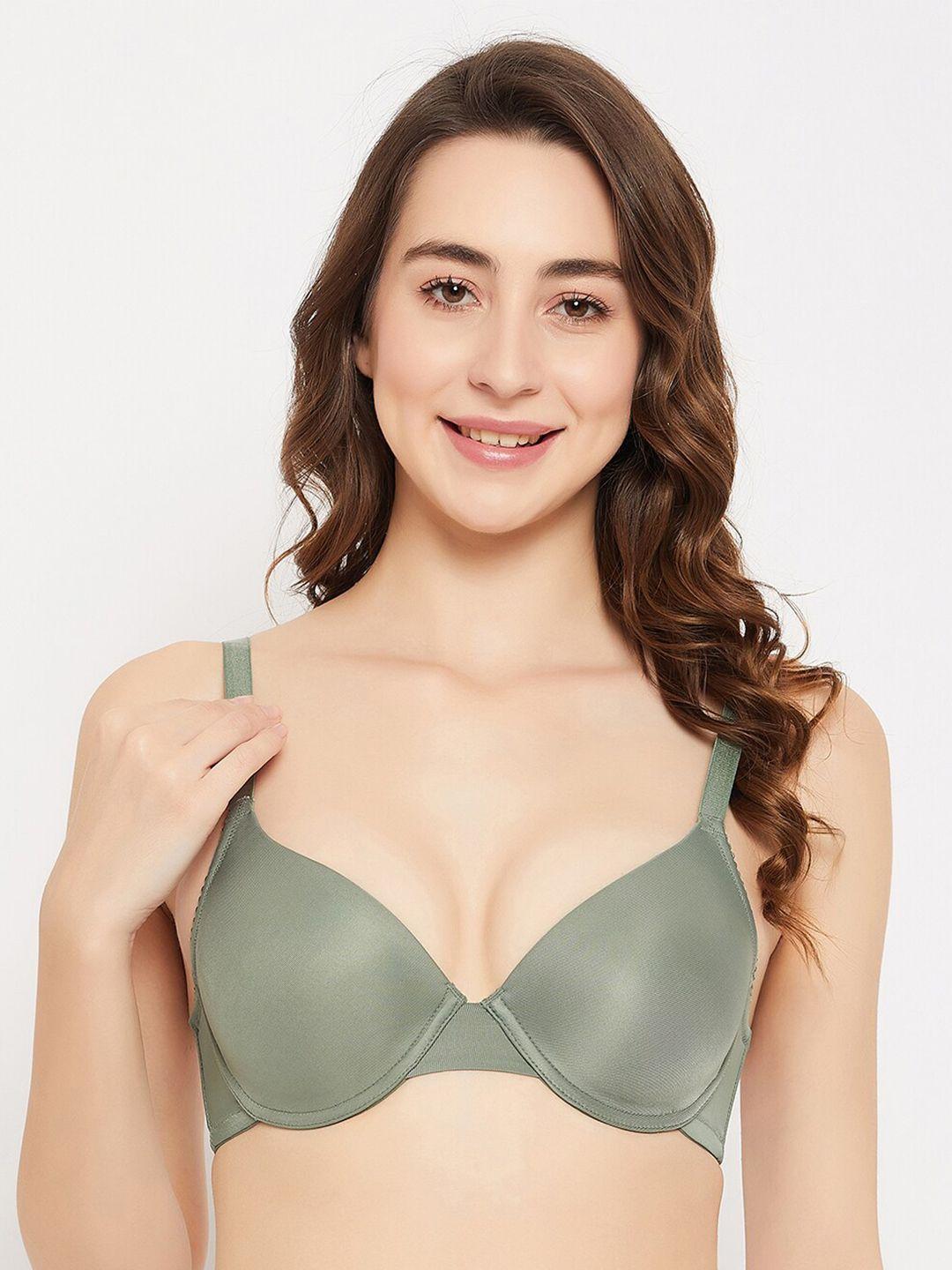 clovia green half coverage underwired lightly padded push-up bra with all day comfort