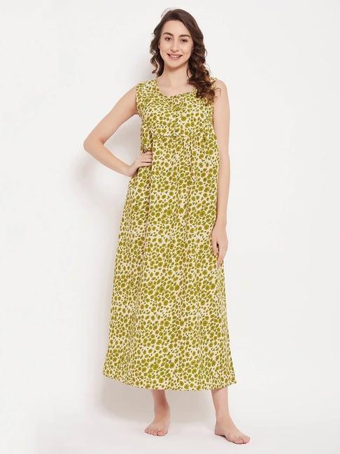 clovia green printed night dress