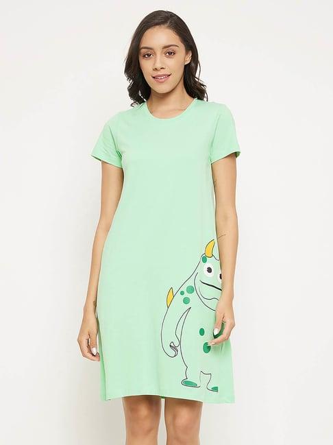 clovia green printed night dress