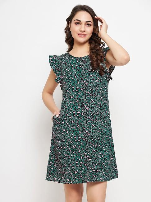 clovia green printed night dress