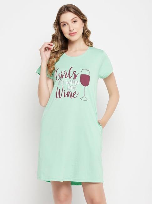 clovia green printed sleep t-shirt