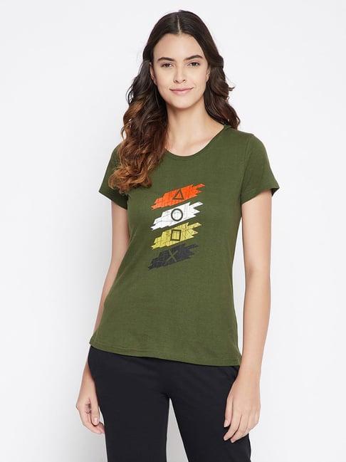 clovia green printed t-shirt