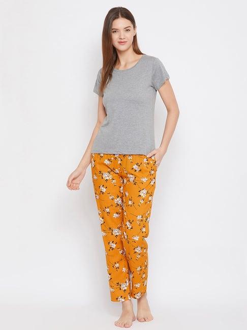clovia grey & mustard textured t-shirt with pyjamas