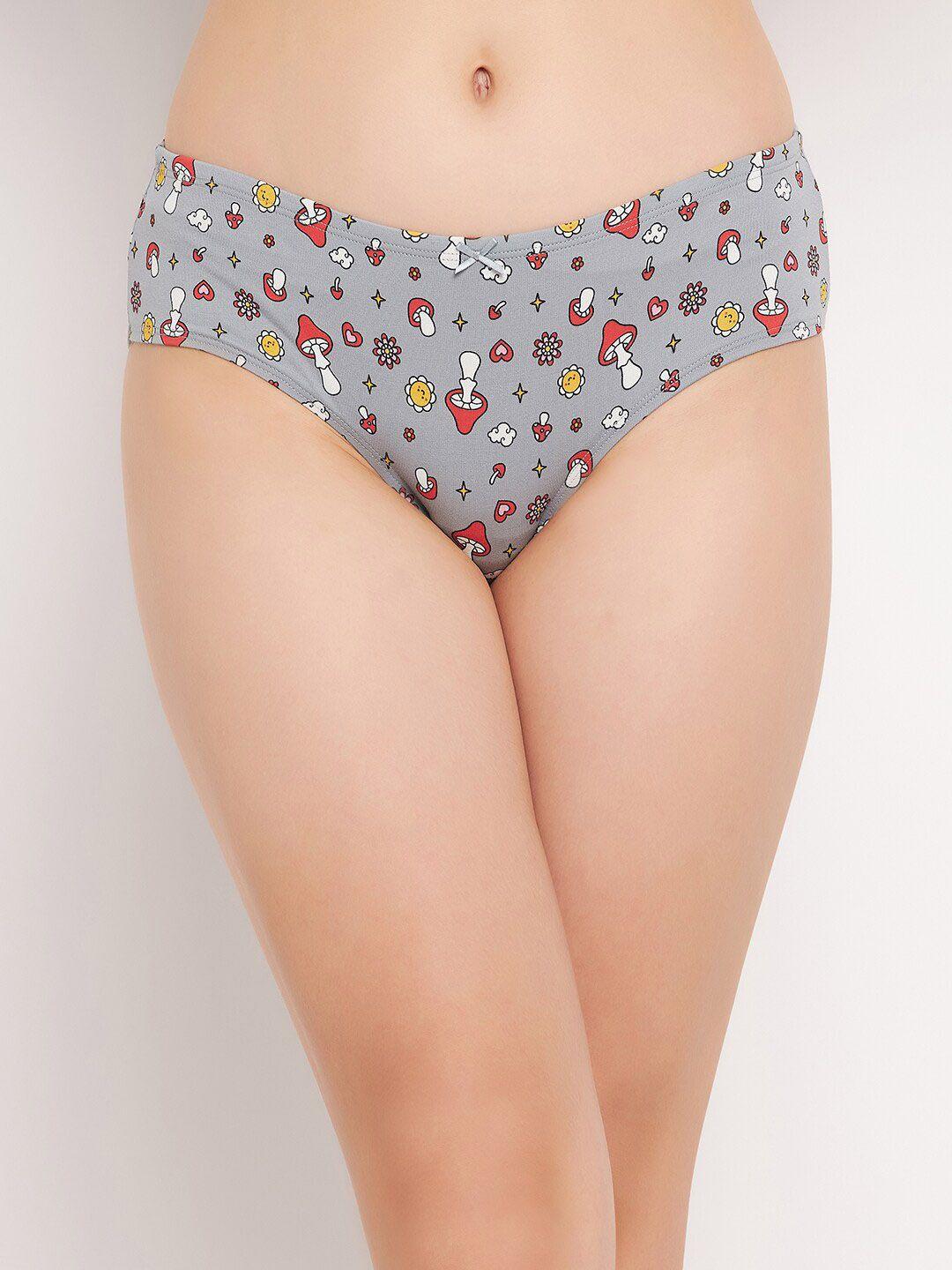 clovia grey conversational printed pure cotton hipster briefs