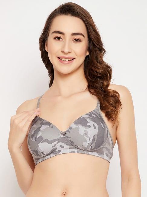 clovia grey cotton camouflage t-shirt bra