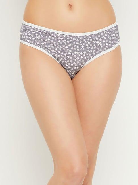 clovia grey cotton floral print bikini panty