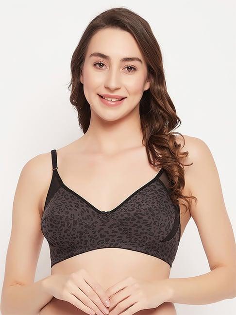 clovia grey cotton printed full coverage bra