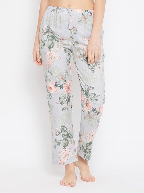 clovia grey floral print pyjamas