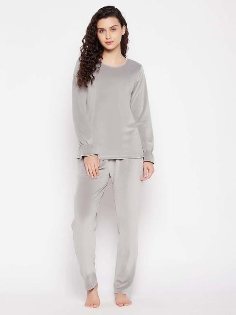 clovia grey plain top pyjamas set