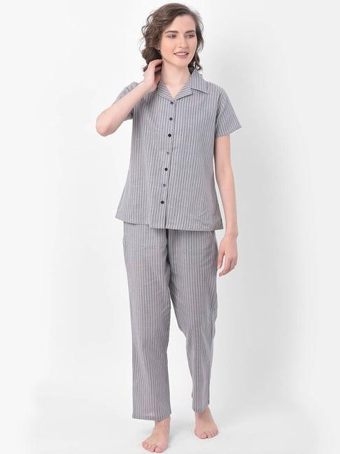 clovia grey striped shirt & pyjama set