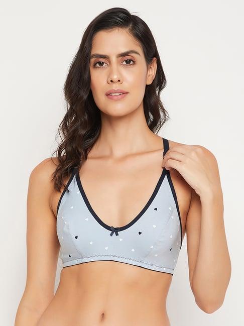 clovia light blue printed full coverage racerback t-shirt bra