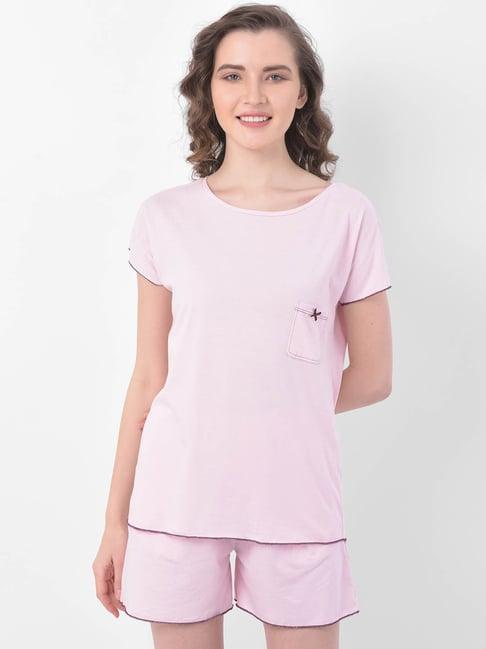 clovia light pink cotton top & shorts set