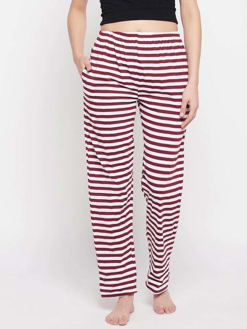 clovia maroon & white cotton striped pyjamas