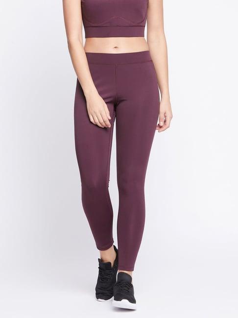 clovia maroon mid rise sports tights