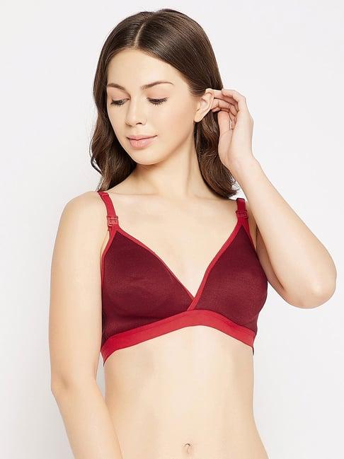 clovia maroon nonpadded non-wired full coverage spacer cup cotton rich maternity feeding nursing bra