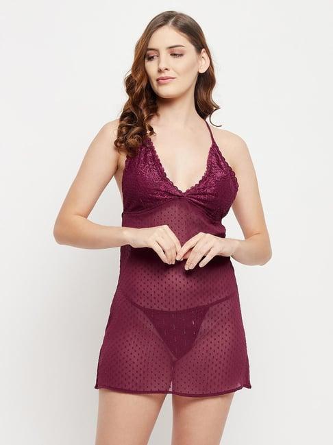 clovia maroon self print babydoll