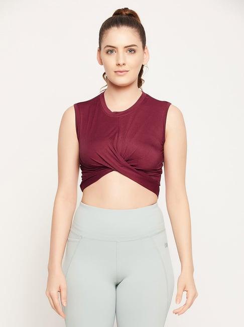 clovia maroon slim fit crop top