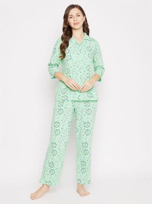 clovia mint printed shirt with pyjamas