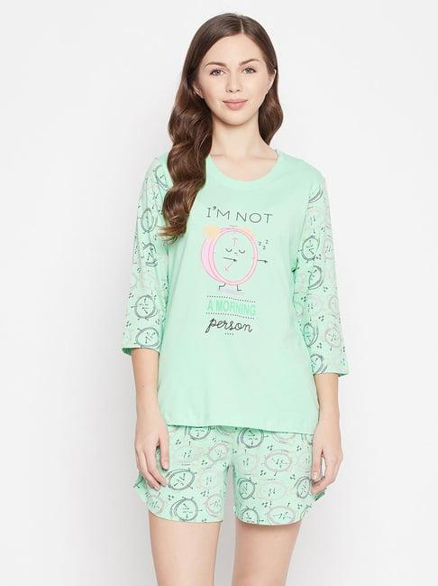 clovia mint printed top with shorts