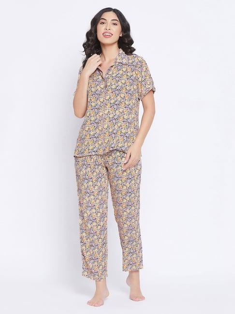 clovia multicolor floral print shirt with pyjamas