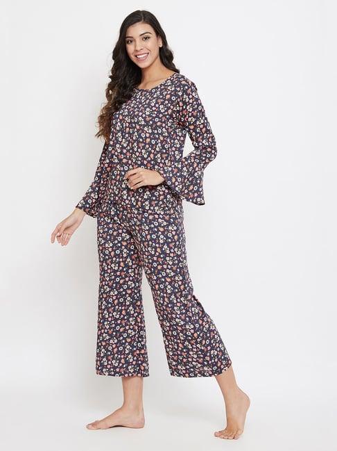 clovia multicolor floral print top with pyjama set