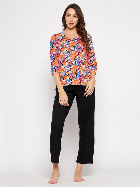 clovia multicolor printed cotton top with pyjamas