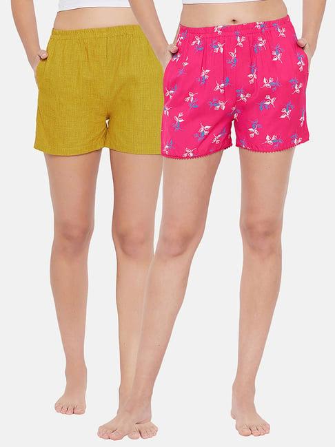 clovia multicolor printed shorts (pack of 2)