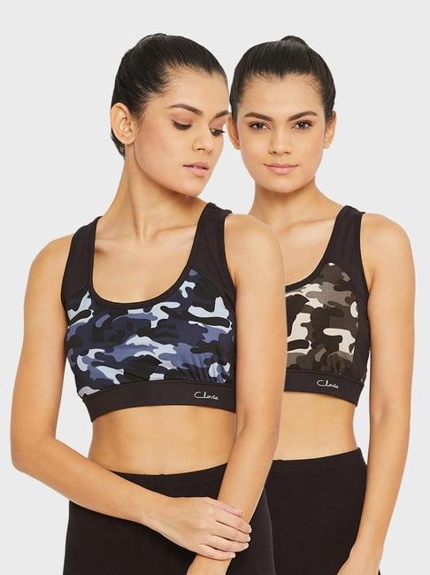 clovia multicolor printed sports bra (pack of 2)