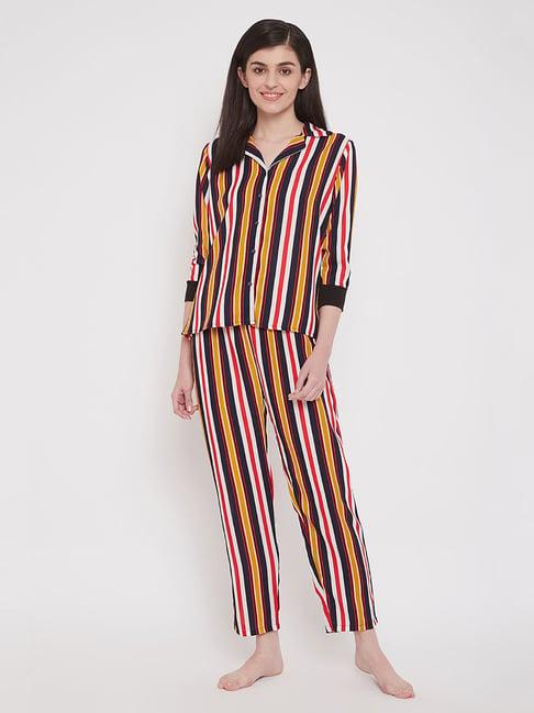 clovia multicolor striped shirt & pyjama set