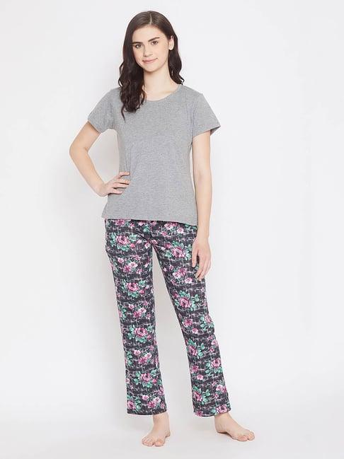 clovia multicolor textured t-shirt & pyjama set