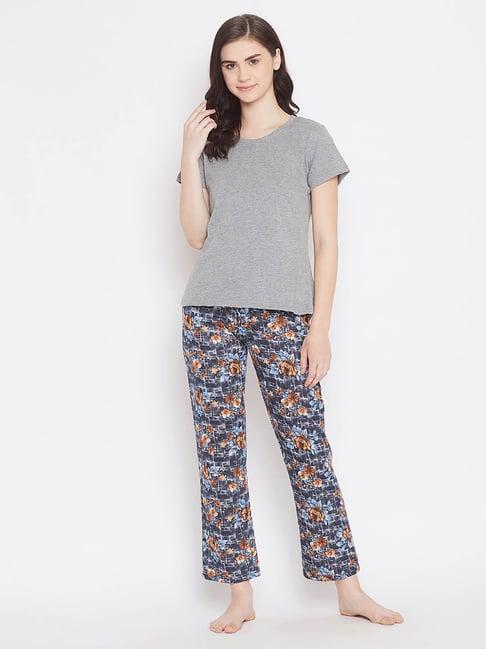 clovia multicolor textured t-shirt & pyjama set