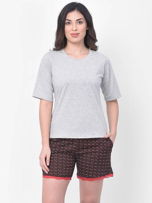 clovia multicolor textured t-shirt & shorts set