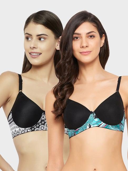 clovia multicolor wirefree padded t-shirt bra (pack of 2)