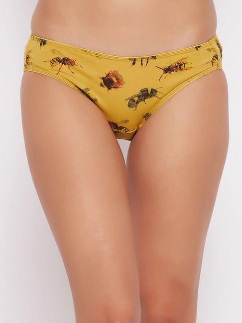 clovia mustard cotton printed bikini panty