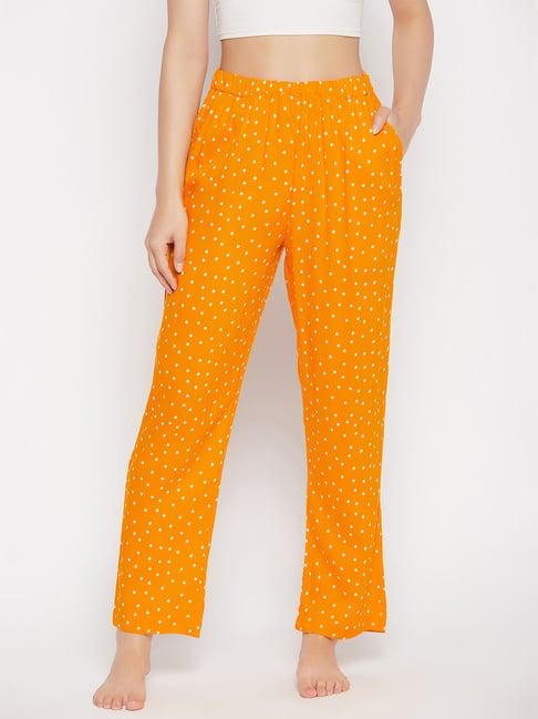 clovia mustard cotton printed pyjamas