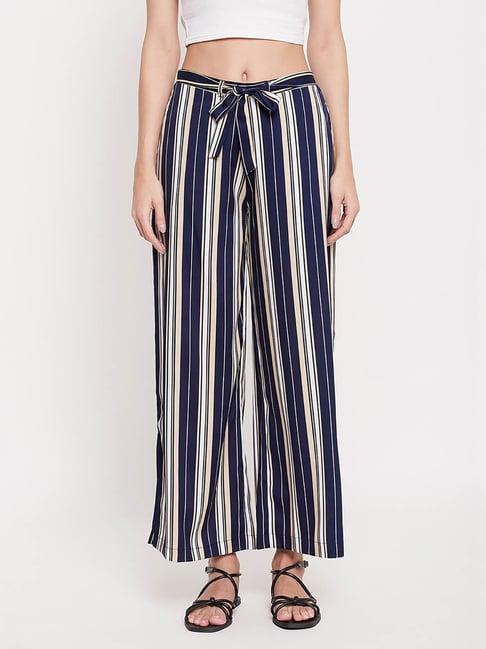 clovia navy & beige striped pyjamas