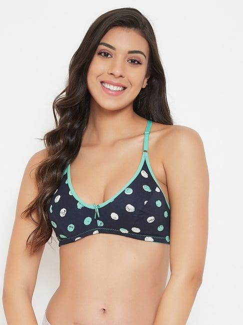 clovia navy & green non wired non padded full coverage bra