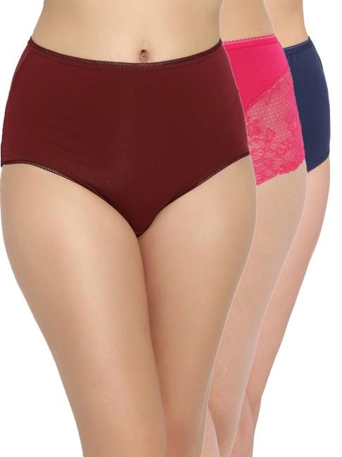 clovia navy & maroon cotton hipster panties - pack of 3