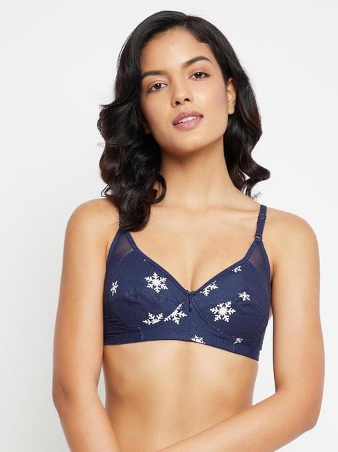 clovia navy printed non-padded bra