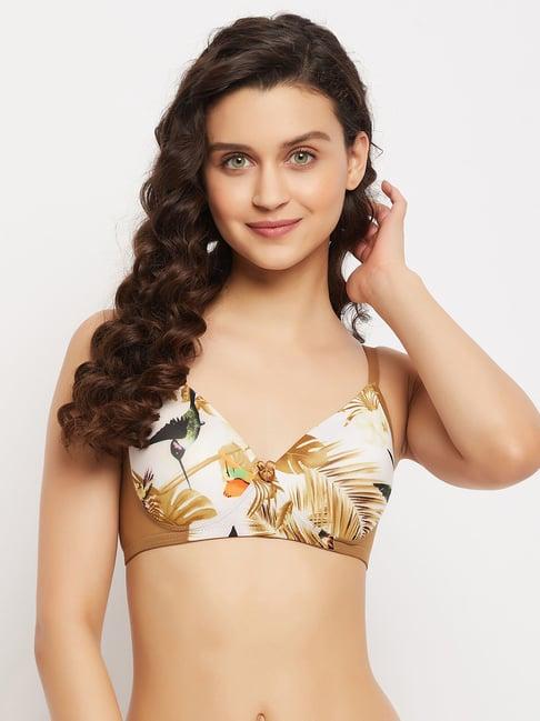 clovia olive printed full coverage non-wired t-shirt bra