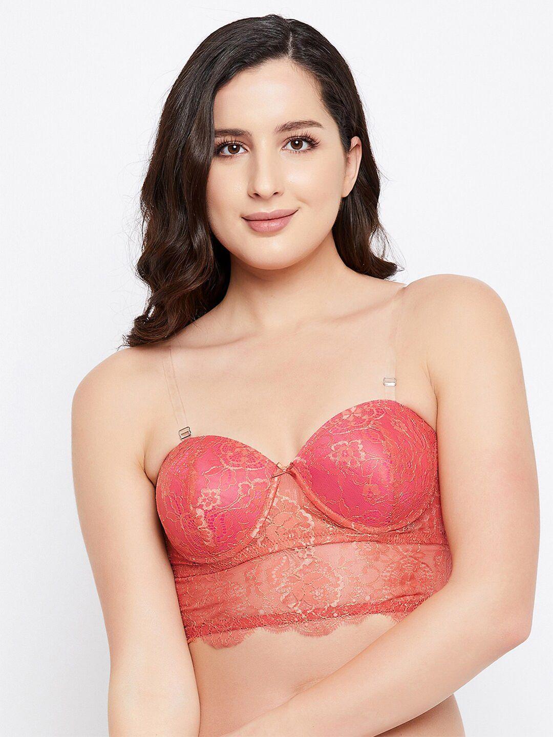 clovia orange geometric underwired lightly padded bralette bra